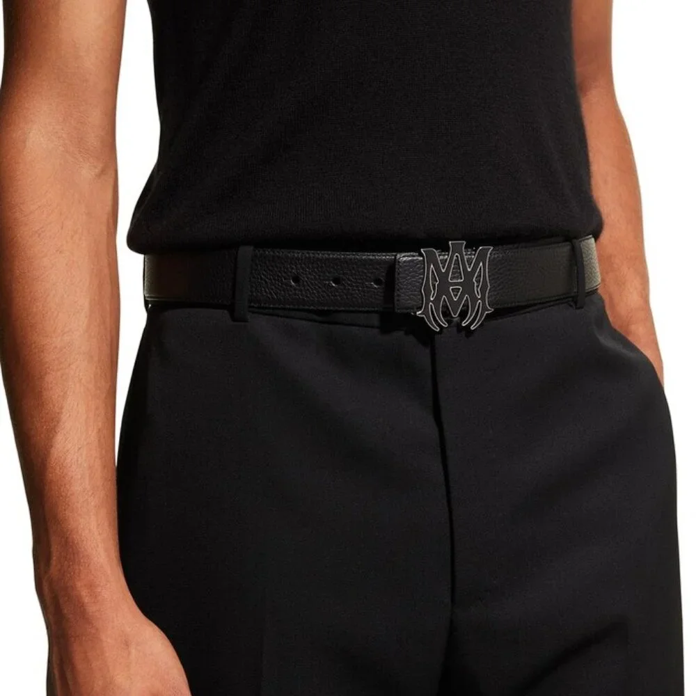 Amiri Black & Silver M.A. Logo Buckle Black  Belt